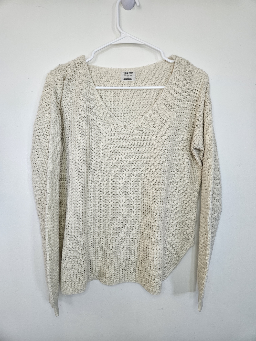 Cream V-Neck Knit Sweater
